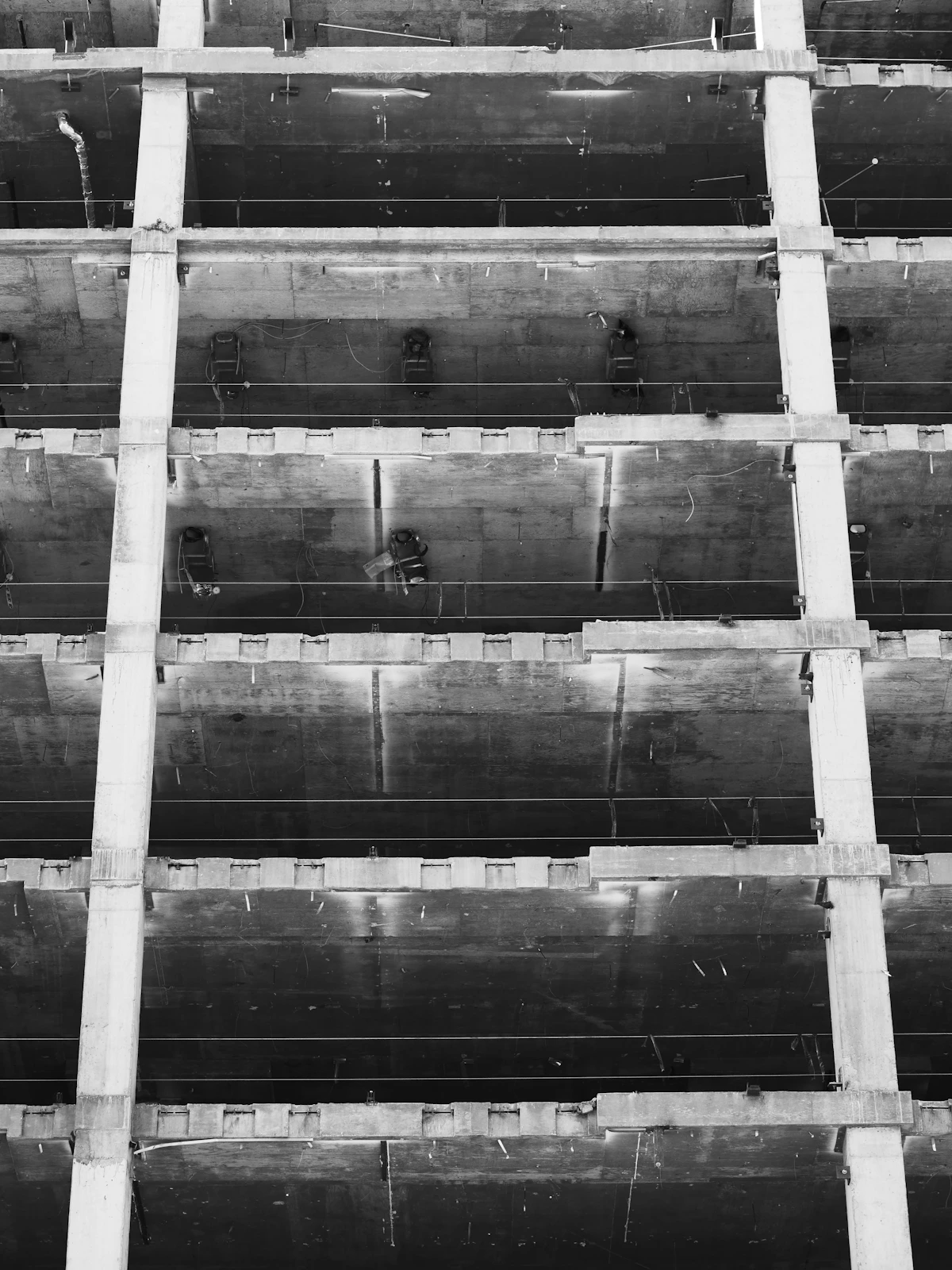 Close view of concrete structural connections